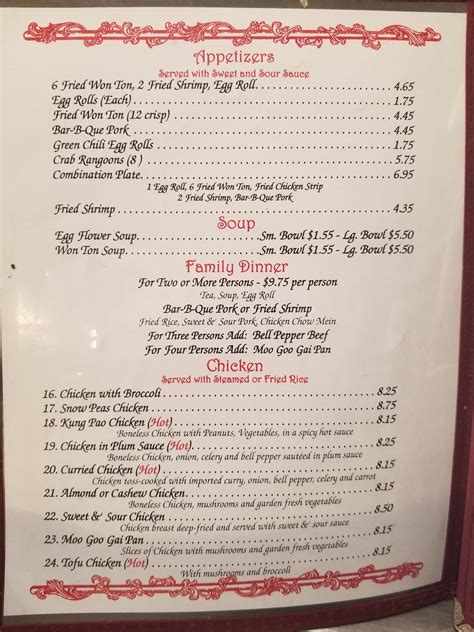 Menu at Chinese Palace Restaurant, Silver City