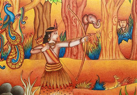 Eklavya, The Prince of the Forest - Hand Painted Mural Painting from t ...