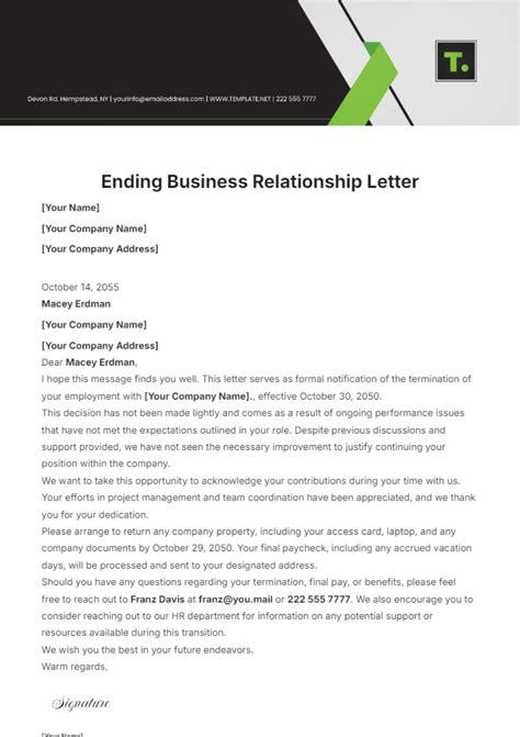 Free Ending Business Relationship Letter Template to Edit Online