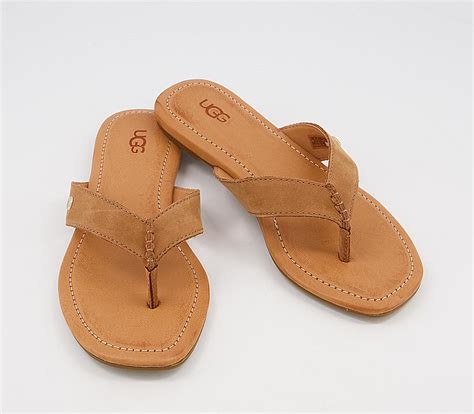 UGG Tuolumne Flip Flops Tan Leather - Women’s Flip-Flops
