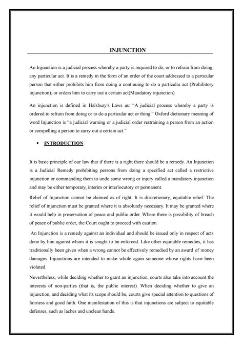 Injunction - It is a remedy in the form of an order of the court ...