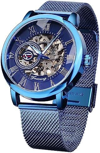 Buy FORSINING Men's Skeleton Analog Watch Black Mechanical Watch For ...