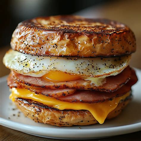 EGG AND HAM BREAKFAST SANDWICH - Meatydelights