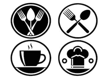 Icons representing dining concepts and culinary activities in a modern ...