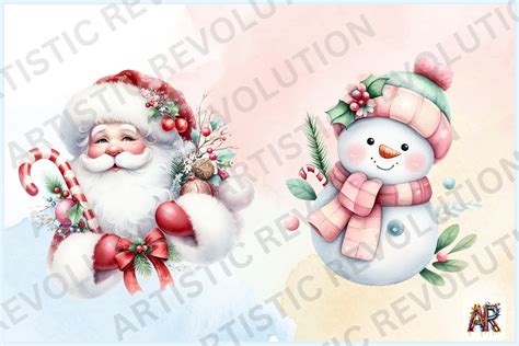 Cute Pastel Christmas Clipart Bundle PNG Watercolor Xmas Clip Art Pink ...