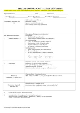 Fillable Online massey ac HAZARD CONTROL PLAN - masseyacnz - massey ac ...