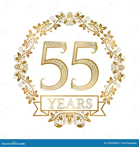 Golden Emblem of Fifty Fifth Years Anniversary in Vintage Style Stock ...