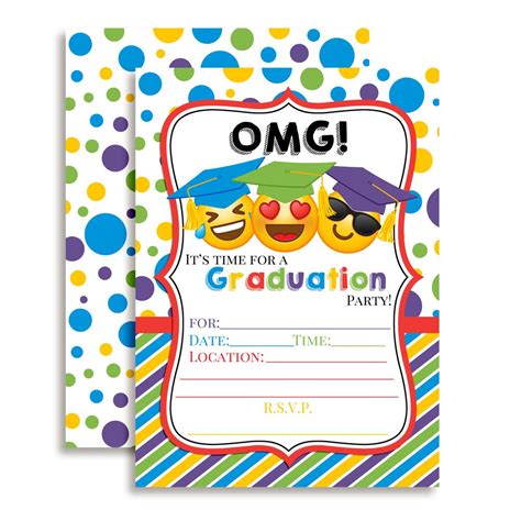 Buy Colorful Trio of Emojis Graduation Party Fill in Invitations Set of ...