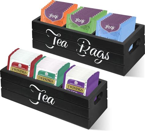 Amazon.com: Tea Bag Organizer Set of 2, Wooden Tea Box with Handle, Tea ...