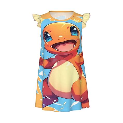 Charmander Little Girls Nightgowns Soft Flutter Sleeve Night Dress ...