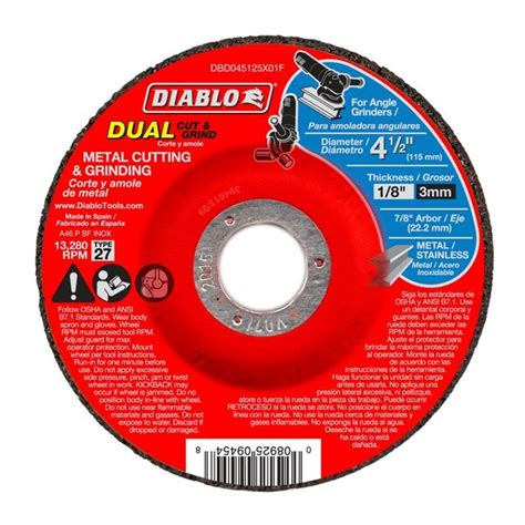 Diablo Metal Duo Cut/Grind Disc, 1/8 in T, Type 27, 4-1/2 in Dia, 1/8 ...