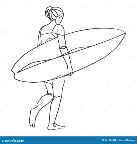 Continuous Line Drawing of a Surfer Girl with a Surfboard Stock Vector ...