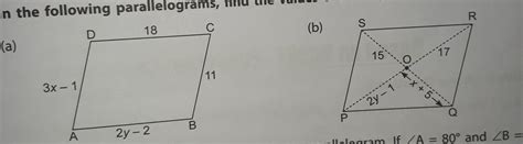 in the following parallelograms find the values of X and Y - Brainly.in