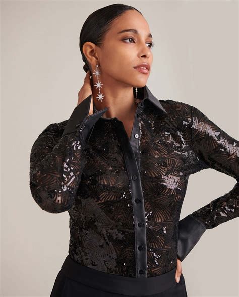 ONYX Black Classic Shirt With Point Collar Featuring Black Sequins In A ...