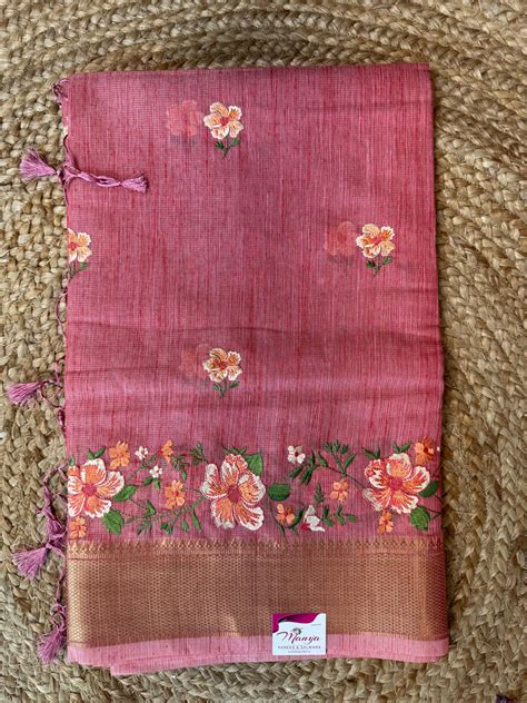 Nude Pink Tissue Saree – Manya Clothing