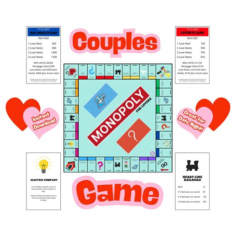 Printable Monopoly Board Game for Couples, Adult Couples Board Game ...