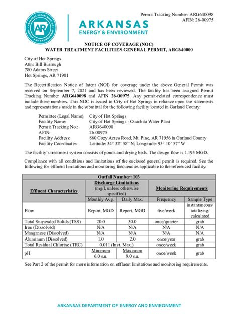 Fillable Online Permit Tracking Number: ARG640098 AFIN: 26-00975 ...