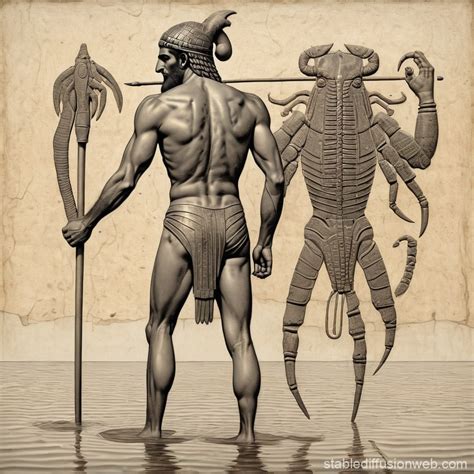 Semi-Human Scorpio in Mesopotamian Water Scene | Stable Diffusion Online
