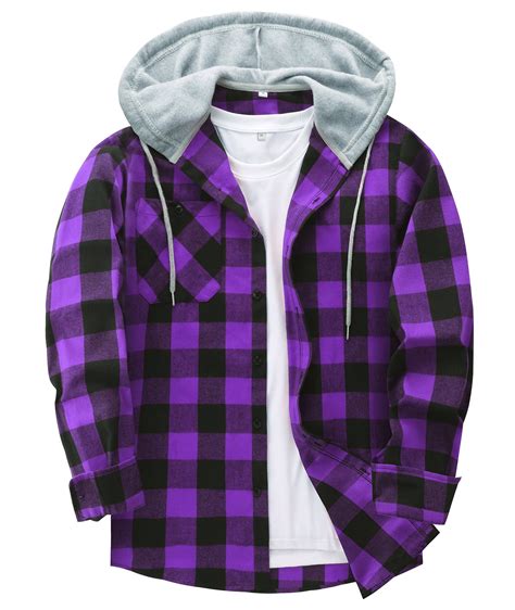 SWISSWELL Men's Flannel Hoodie Shirt Jacket Casual Long Sleeve Button ...