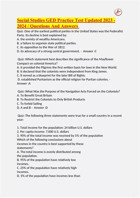 Social Studies GED Practice Test Updated / Questions And Answers ...