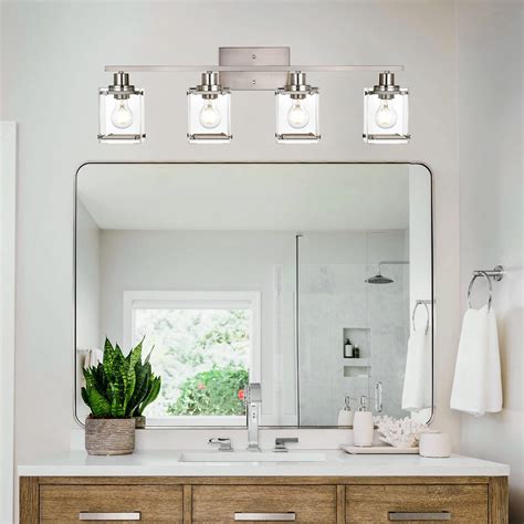 MELUCEE Modern Vanity Light Fixtures, 4-Light Brushed Nickel Bathroom ...