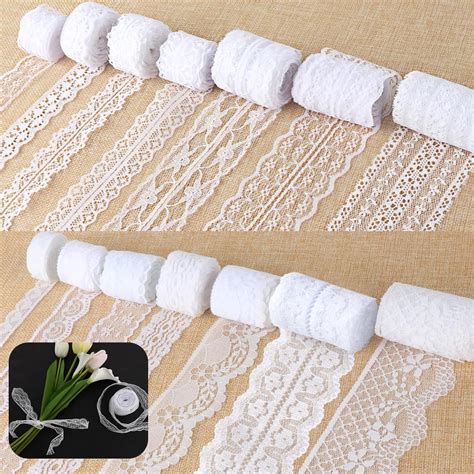PATPAT® 14 Rolls 7 Sizes White Craft Material Lace Satin Ribbons for ...