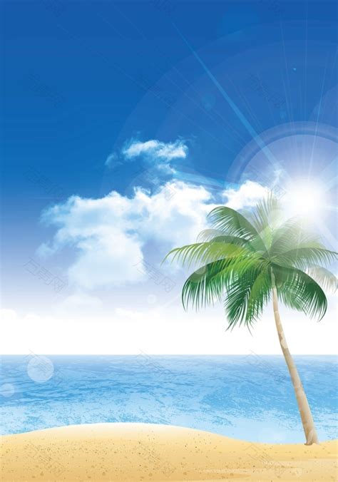 海滩椰树背景模版背景素材图片下载-万素网