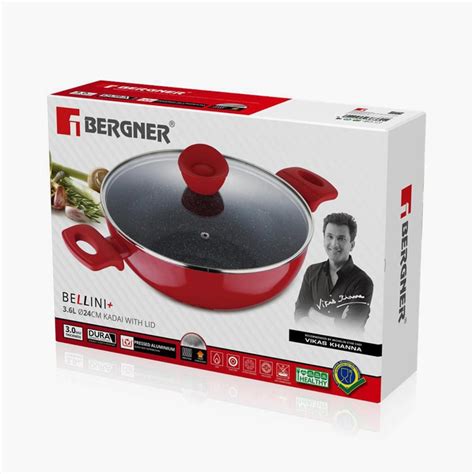 Buy BERGNER Bellini+Pressed Aluminium Non-Stick Kadhai with Lid - 24 cm ...