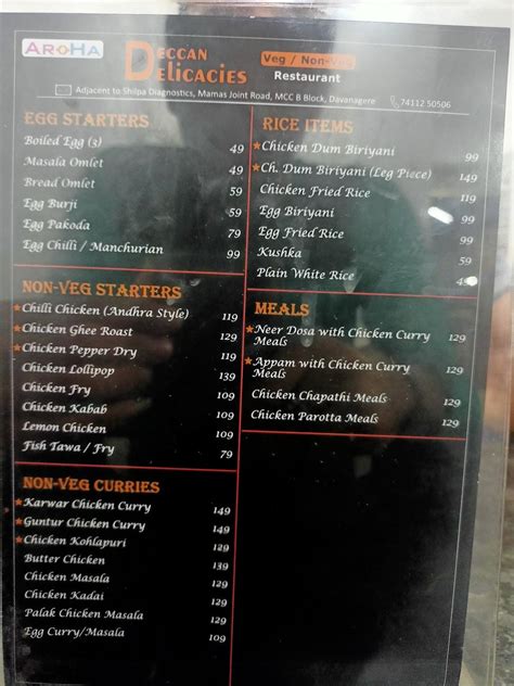 Menu at AroHa's Deccan Delicacies Restaurant (Veg & Non-Veg), Davanagere