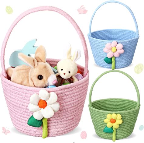 Amazon.com : Sunnychicc 3 Pcs Easter Basket for Kids Small Daisy Woven ...