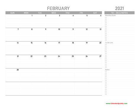February 2021 Calendar with To-Do List | Calendar Quickly