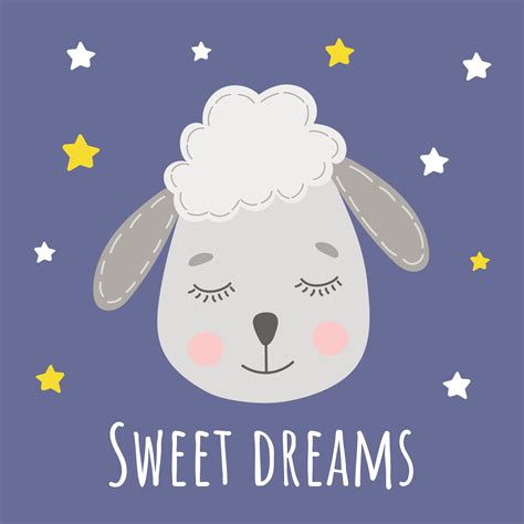 Sweet dreams card with funny cute little lamb. Sleeping sheep. Good ...