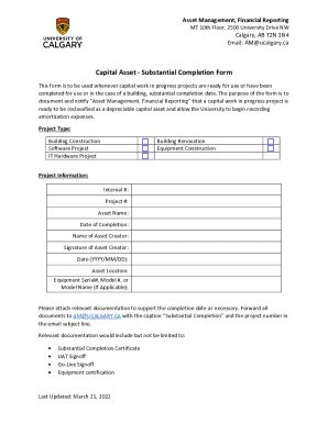 Fillable Online Capital Asset - Substantial Completion Form Fax Email ...