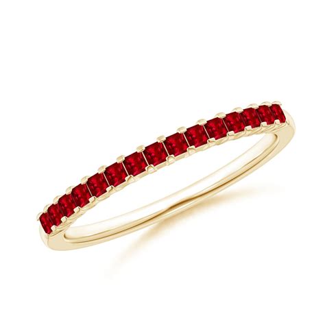 Square Ruby Semi Eternity Classic Wedding Ring | Angara India