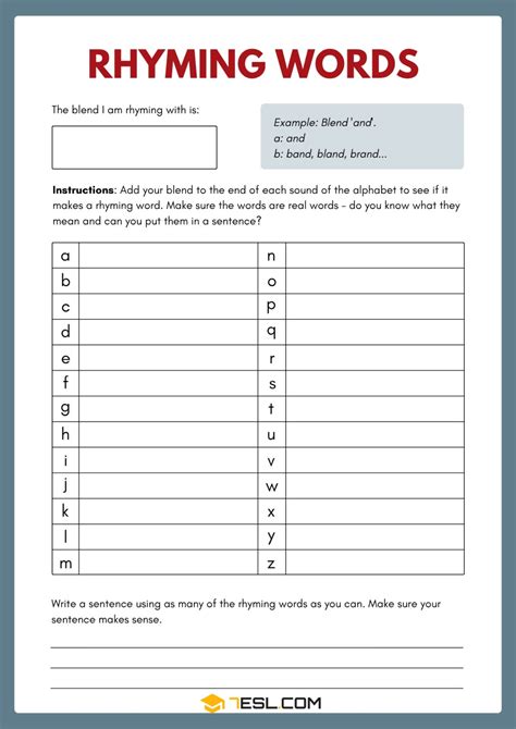 Rhyming Words Worksheets for Kids • 7ESL
