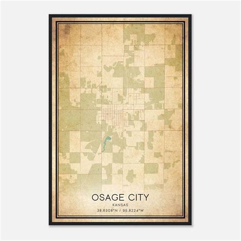 Vintage Osage City Kansas Map Poster, Osage City KS City Road Wall Art ...