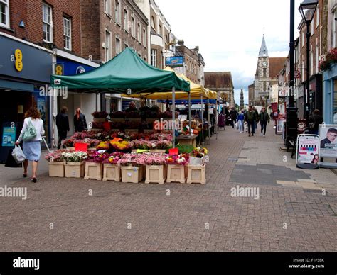 Market stalls in Dorchester Town Centre, Dorset, UK Stock Photo - Alamy
