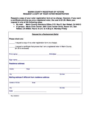 Marin County Voter Registration Request Form - Blank Fillable Template ...