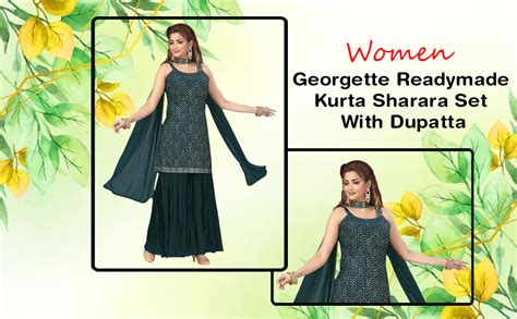 Ovirea Women's Georgette Readymade Kurta Sharara Set with Dupatta (XS ...