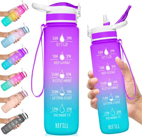 NatureWorks HydroMATE 32 oz Water Bottle with Time Markings Hourly BPA ...