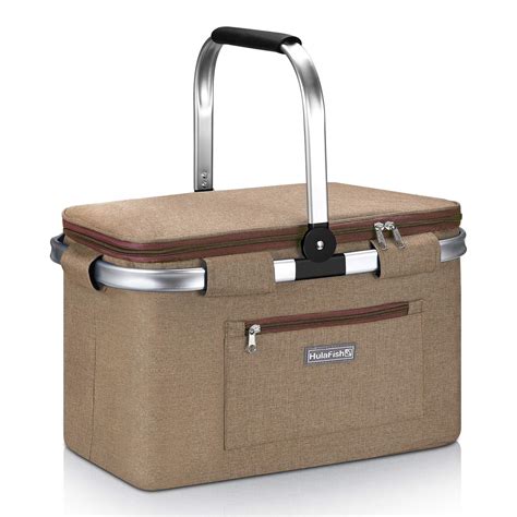 HulaFish Beige Insulated Picnic Basket for 2 - Wine Picnic Basket ...