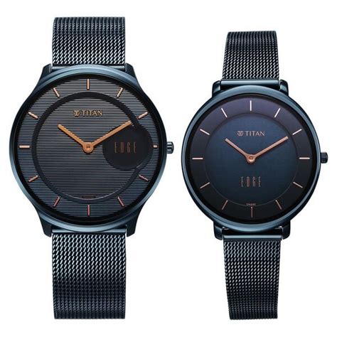Buy Online Titan Edge Pair Blue Dial Analog Stainless Steel Strap watch ...