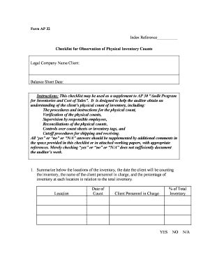 Fillable Online monicpa AP 32 Checklist for Observation of Inventory ...