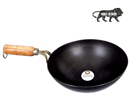 Buy Akky Original Iron/Loha Kadhai/Fry Kadhai Bottom Deep Chinese Wok ...