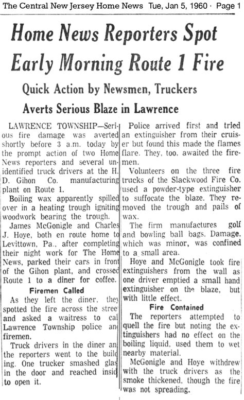 Lawrence Township New Jersey - Historic Police Newspaper Clippings