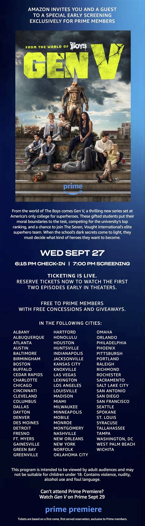 Free theatrical screening of Gen V E01-E02 on Sept 27 for Prime members ...