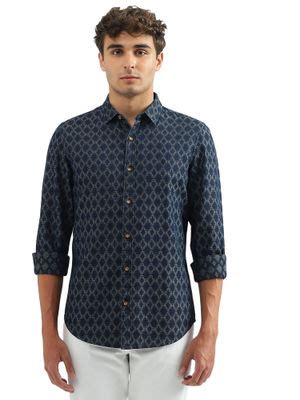 Buy United Colors Of Benetton Men Navy Blue Printed Collar Neck Shirt ...