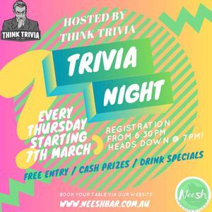 TRIVIA NIGHT @ NEESH BAR! Hosted by Think Trivia! , Neesh Bar ...