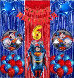 Attache Super man Theme Foil Balloon for Birthday Decoration items (6 ...
