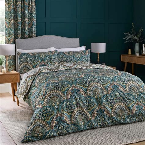 Dreams & Drapes - Teal Jacobean Duvet Cover - Super King Bedding Size ...